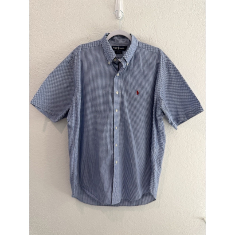 Ralph Lauren Blake Men's L Blue White Check Short Sleeve Button-Down Shirt - Picture 4 of 10